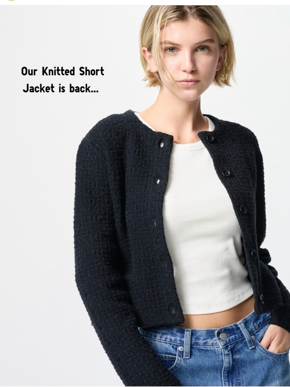 UNIQLO Black Knitted Short Chanel like jacket Women's XXL